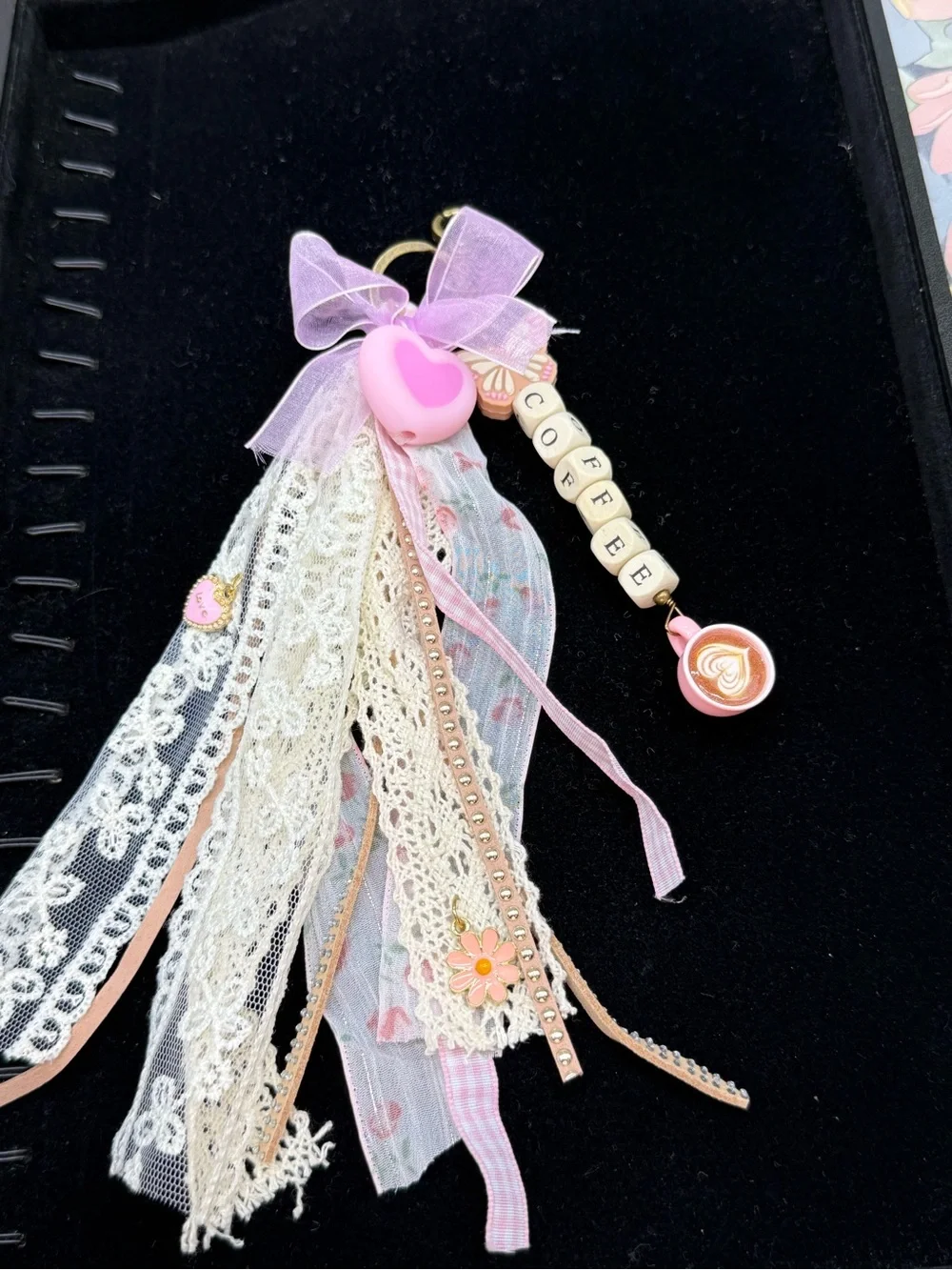 👑Adorned Crown Jewelry purse bag charm keychain coffee fabric tassel
